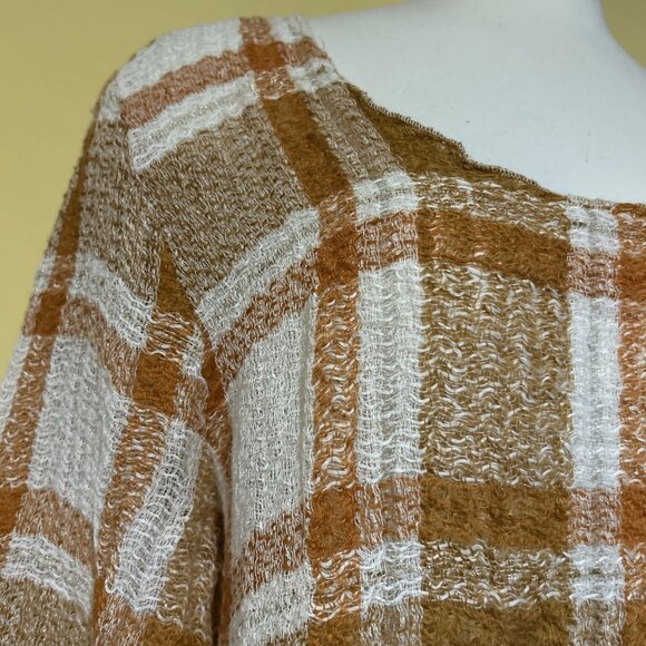 Marilu Orange Italian Linen Top Open Knit Lagenlook Plaid Tunic Shirt XL - Picture 5 of 16